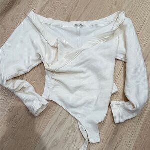 Free People Cream Textured Top